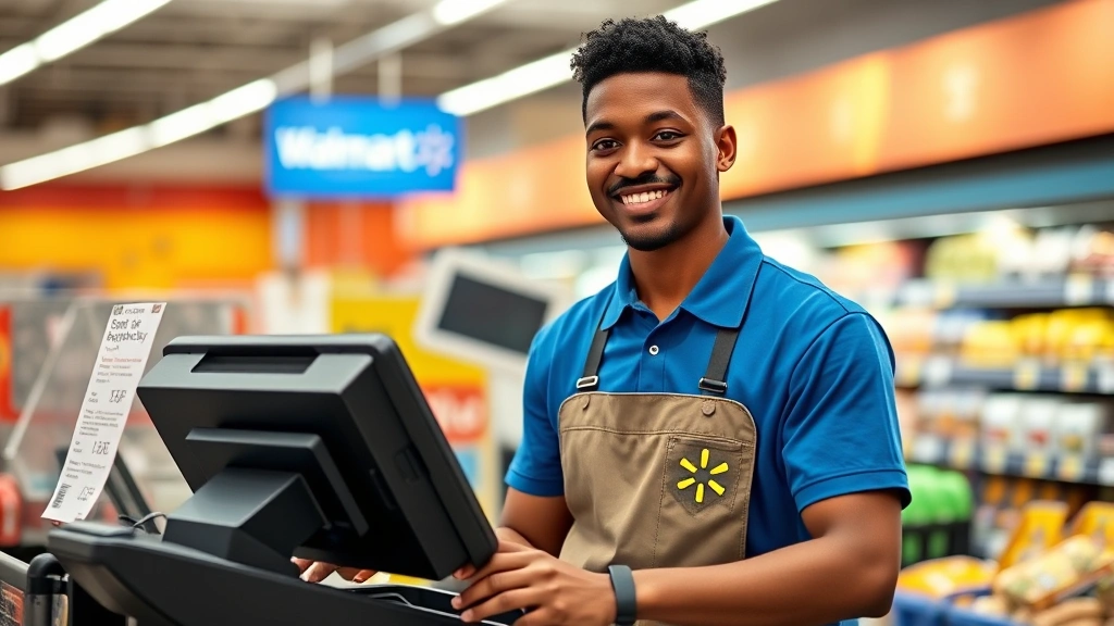 walmart cashier monthly salary after taxes - 
Young retail worker in Walmart uniform smiling while holding cash register at c