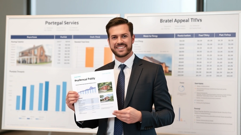 warren county property tax - 
Businessman presenting appeal case with comparative property data on presentati