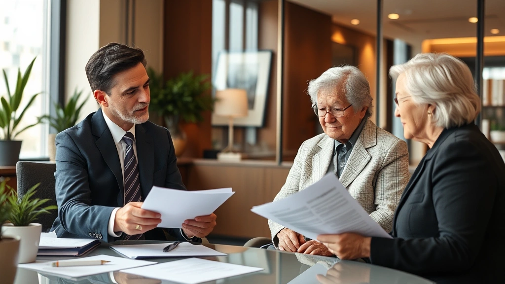 washington state death tax - 
Modern office setting with attorney explaining estate tax documents to elderly 