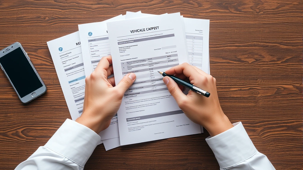 washington state ev tax credit -
Hands holding vehicle registration documents and purchase papers spread on wood