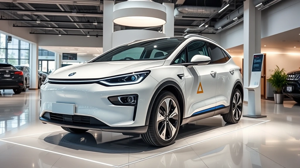washington state ev tax credit -
Modern electric vehicle on display at dealership showroom with professional lig