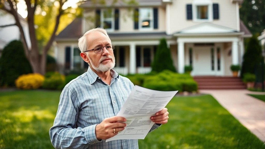 waterbury ct taxes - 
Homeowner holding property deed or tax bill, standing in front of suburban Conn