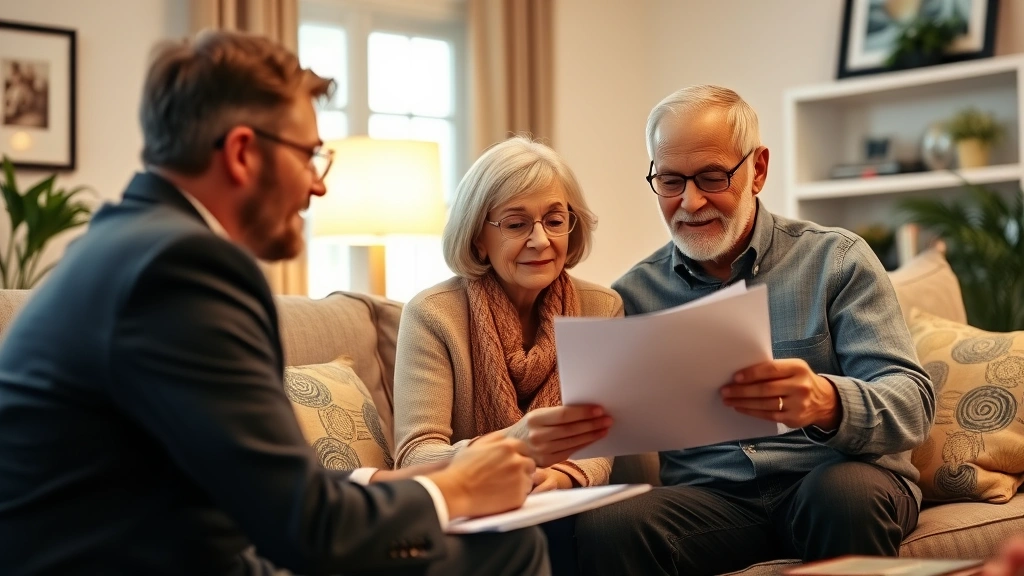 waterbury ct taxes - 
Senior couple reviewing retirement documents with financial planner, comfortabl