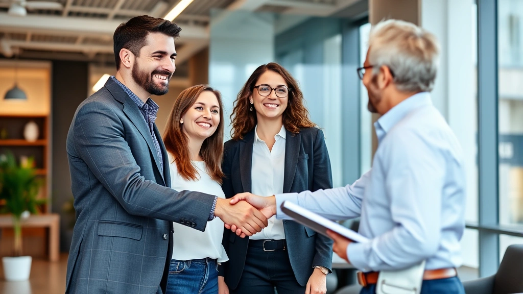 waukesha county property tax - 
Diverse couple in professional casual attire shaking hands with financial advis