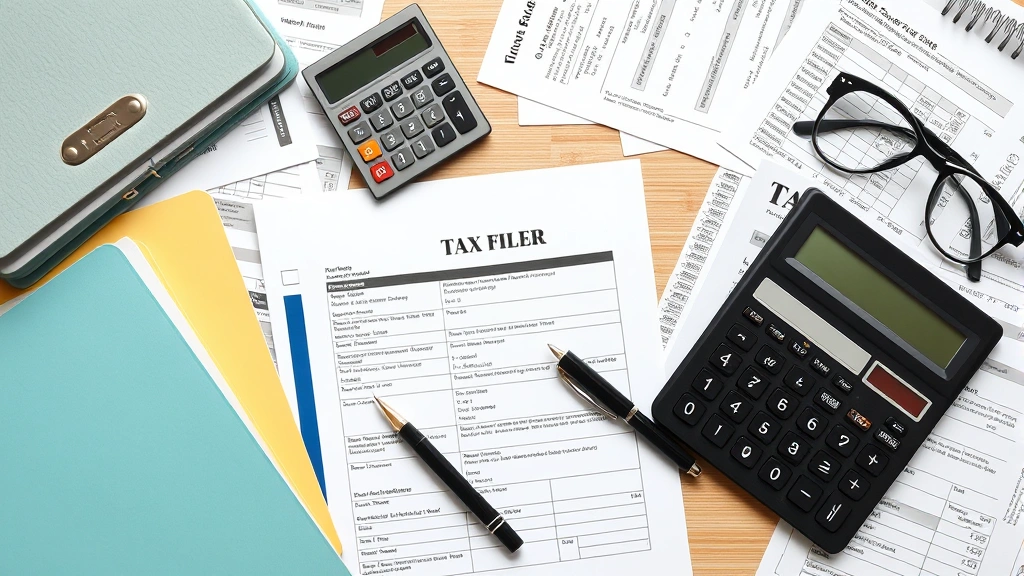 waukesha county property tax - 
Overhead view of organized tax filing workspace with folders, calculator, pen, 