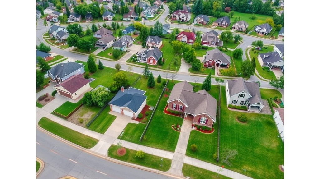 waukesha county property tax records - 
Aerial view of residential neighborhood with diverse home styles and manicured 