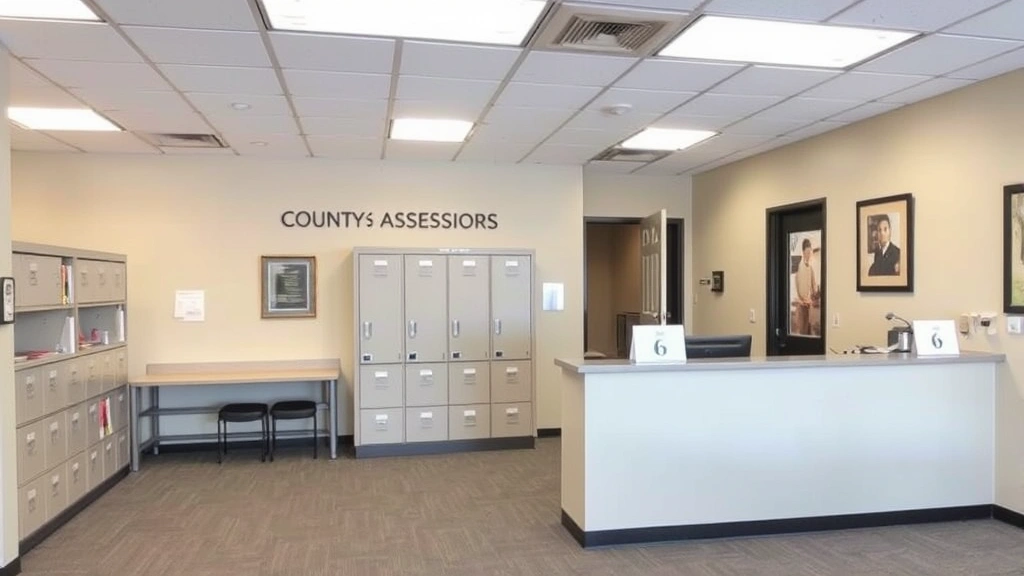 waukesha county property tax records - 
County assessor’s office interior with file cabinets and public service c