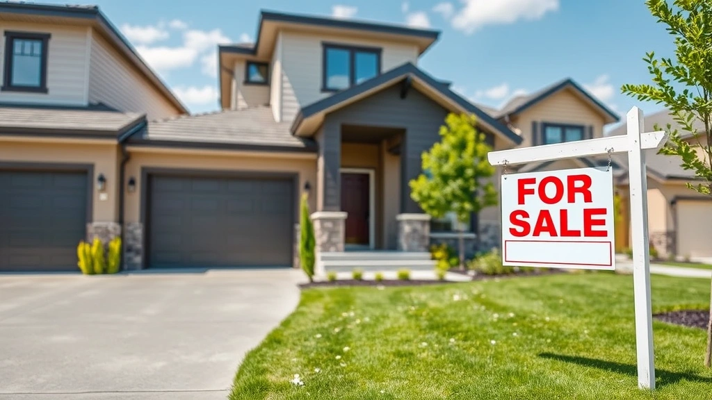 wayne county property tax - 
Modern residential home exterior with ‘For Sale’ sign, suburban nei