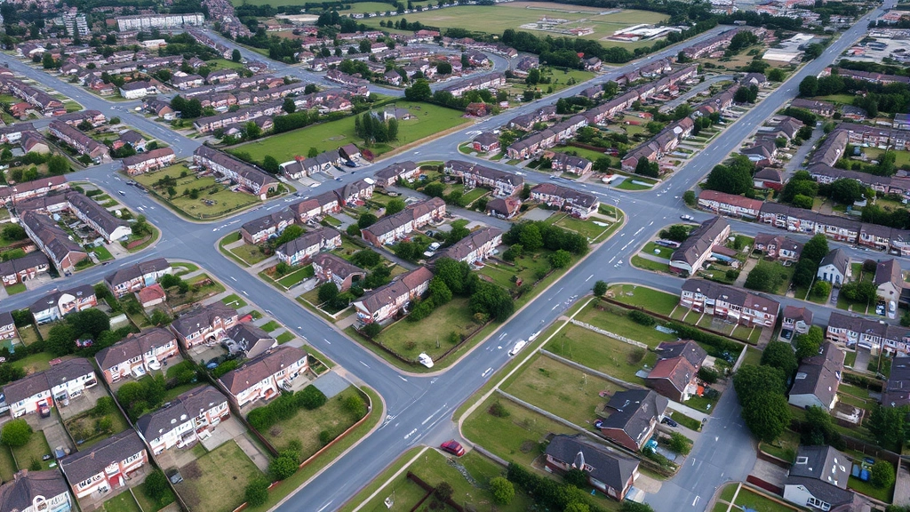 westmoreland county tax map - 
Aerial view of suburban residential neighborhood with houses and streets clearl