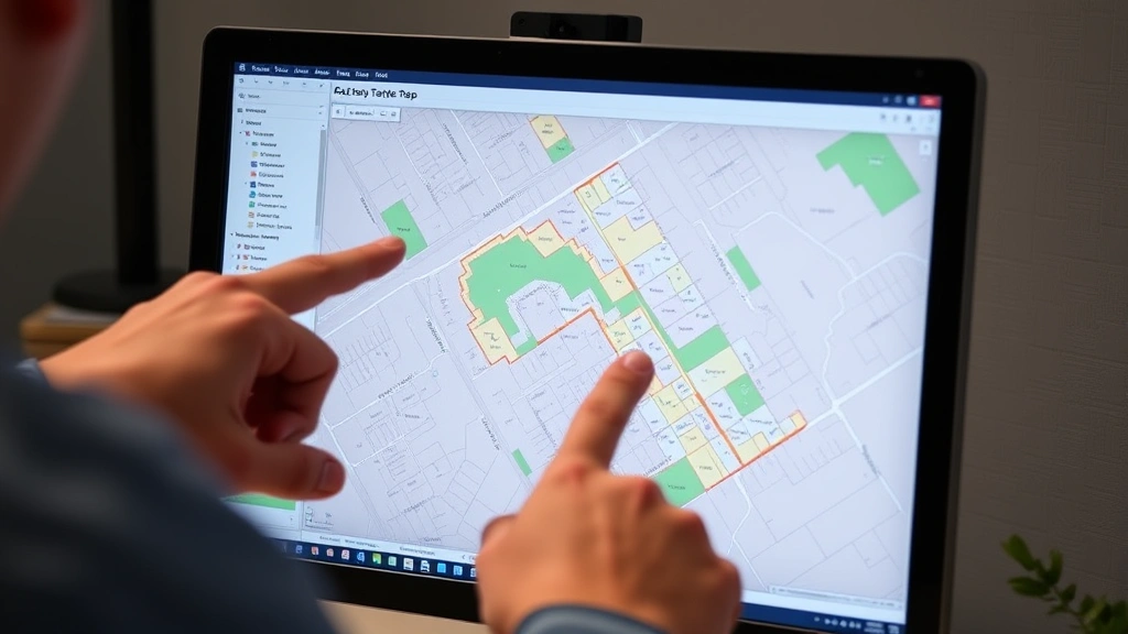 westmoreland county tax map - 
Person pointing at digital tax map on computer screen showing property parcels 