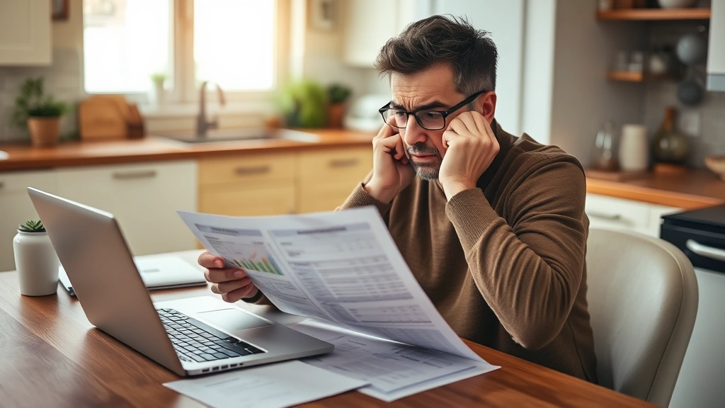 what happens if you dont pay taxes dune awakening - 
Frustrated person reviewing financial statements and debt notices at home, sitt