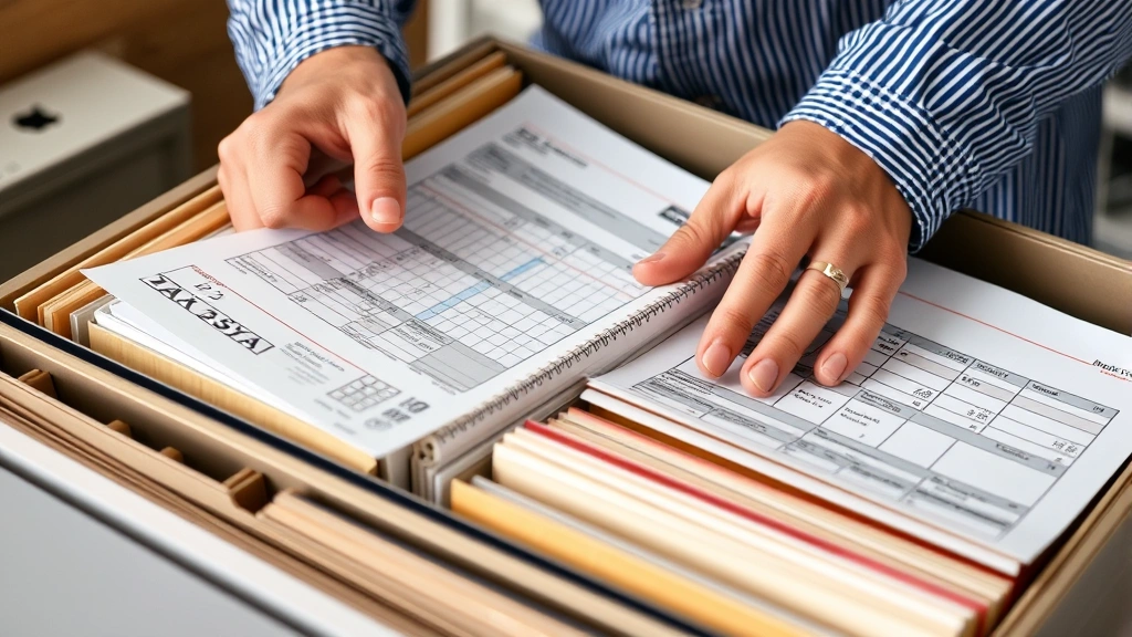 what is a 5498 tax form - 
Person organizing tax documents and retirement account statements in file folde