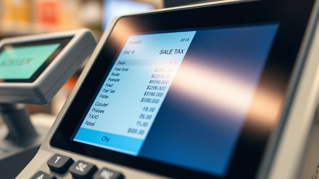 what is mass sales tax - 
Close-up of cash register display showing sales tax calculation on retail recei