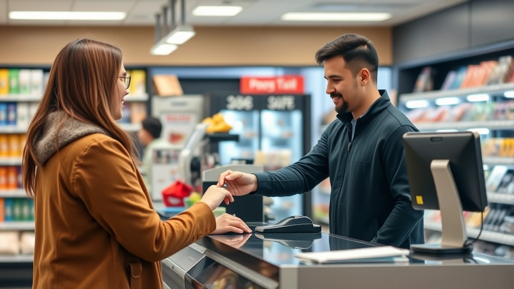 what is michigan sales tax - 
Retail store checkout counter with customer making purchase, cashier processing