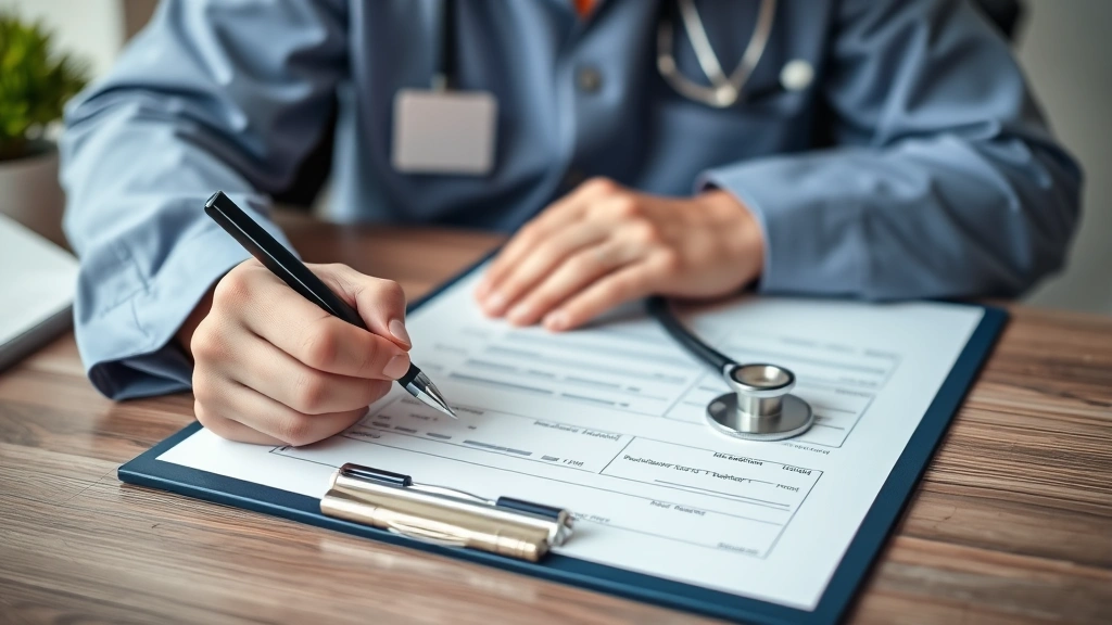 what is sdi tax - 
Healthcare provider completing medical certification form at desk with stethosc