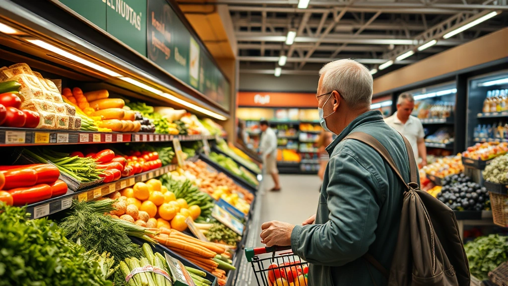 what is the sales tax in tennessee - 
Person shopping in grocery store, selecting fresh vegetables and produce, brigh