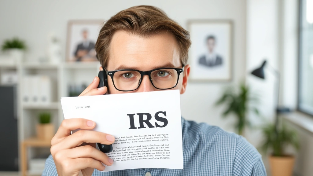 whats tax topic 152 - 
Person on phone call with serious expression, holding IRS notice, modern home o