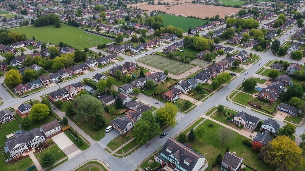 will county taxes - 
Aerial view of suburban Will County Illinois neighborhood with mix of single-fa