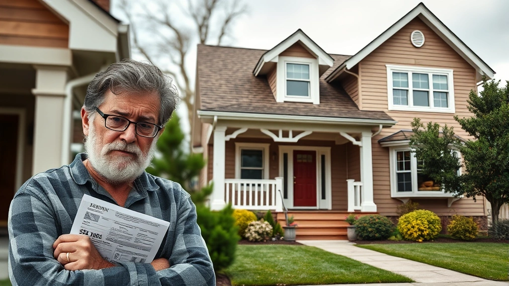 will county taxes - 
Split-screen: left side showing stressed homeowner with high tax bill
