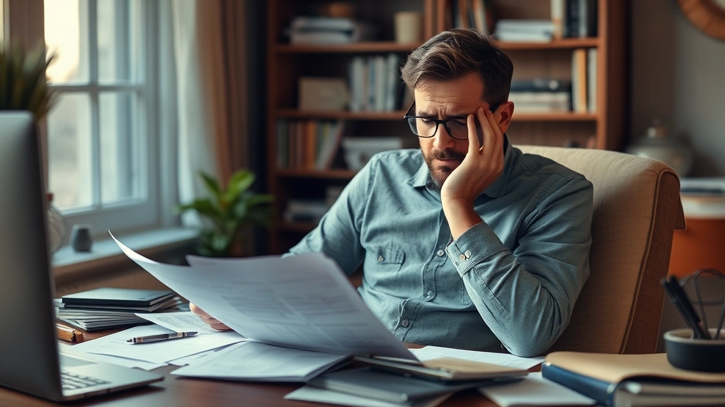 will you go to jail for not filing taxes - 
Stressed individual sitting at home office reviewing bills and tax notices, wor