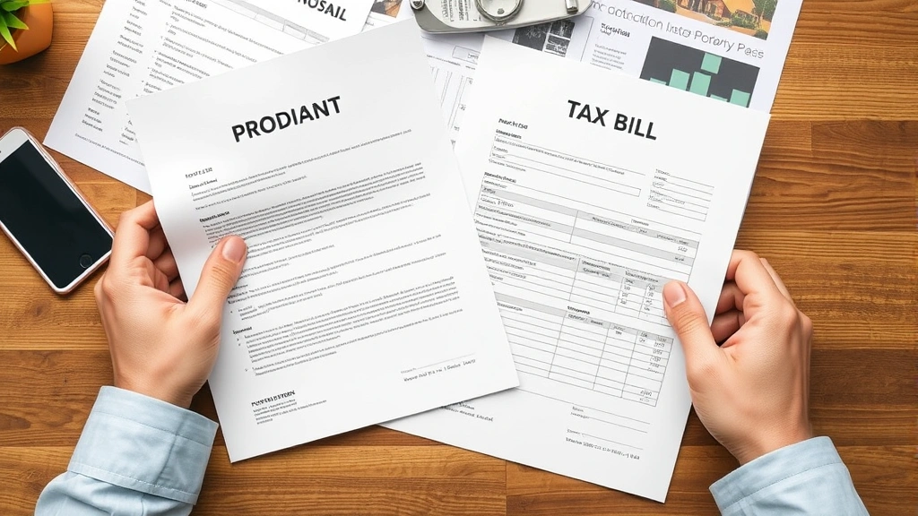 winnebago county tax records - 
Hands holding property deed and tax bill documents spread on wooden table
