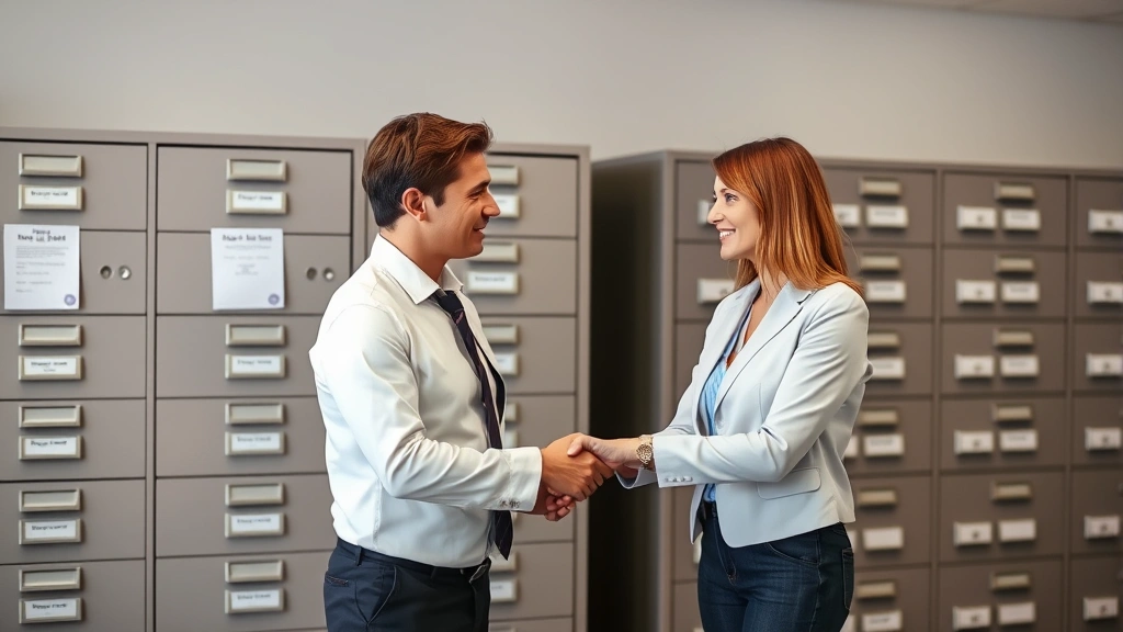 winnebago county tax records - 
Professional man and woman shaking hands in county records office with filing c