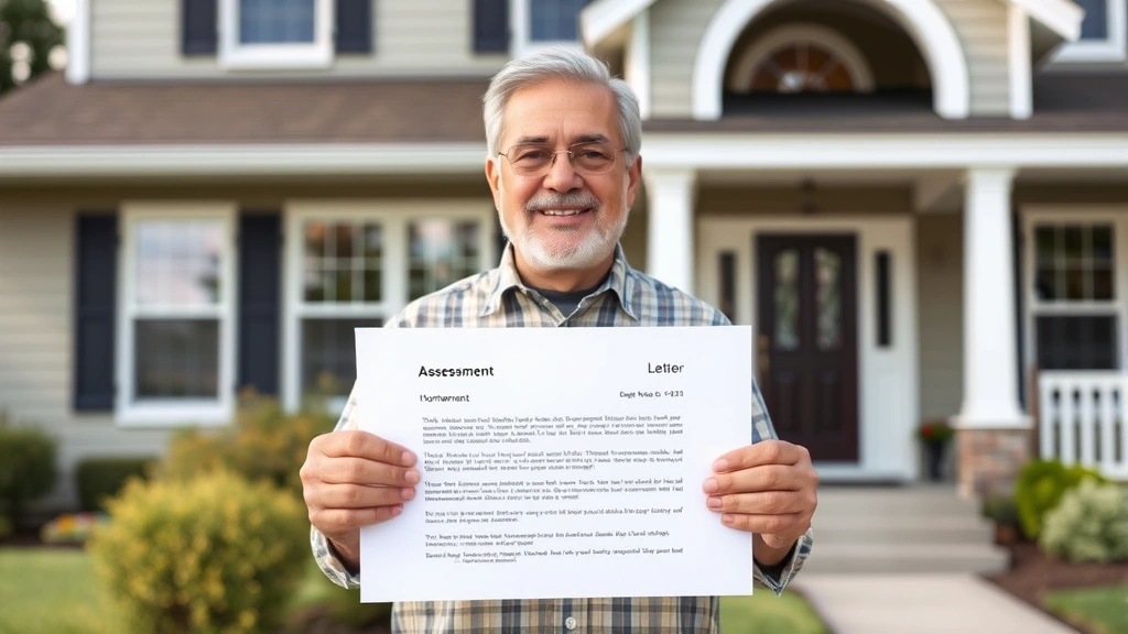 winnebago property taxes - 
Homeowner holding assessment notice letter standing in front of their residenti