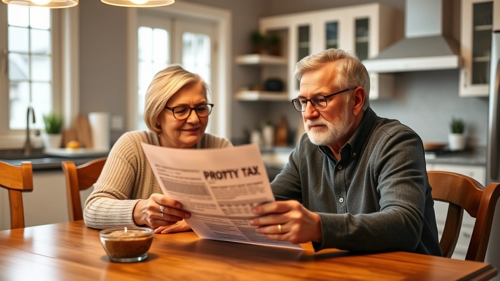 winnebago property taxes - 
Senior couple reviewing property tax bill together at kitchen table with warm l