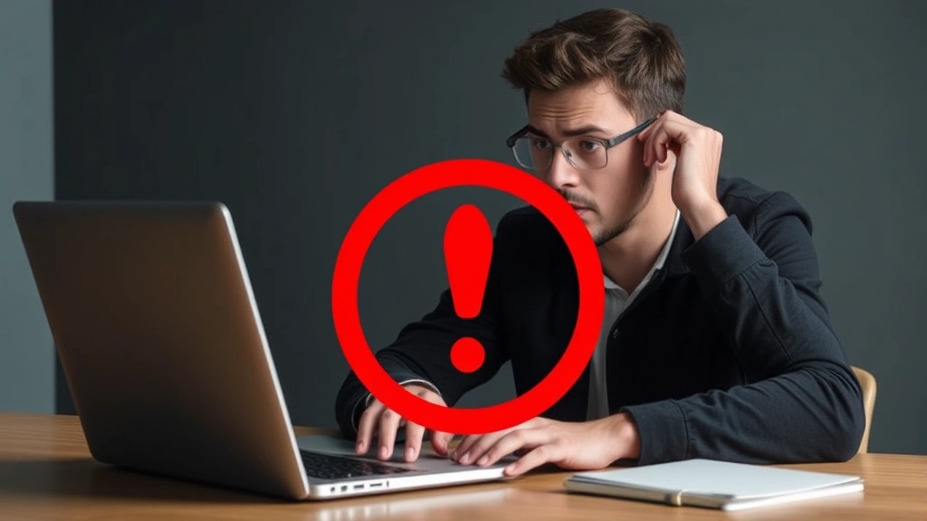 yomovies tax - 
Person using laptop with concerned expression, red warning symbol overlay, repr