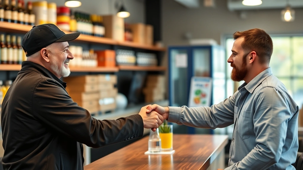 60 tax on alcohol -
Handshake between distributor and bar owner during wholesale purchasing negotia