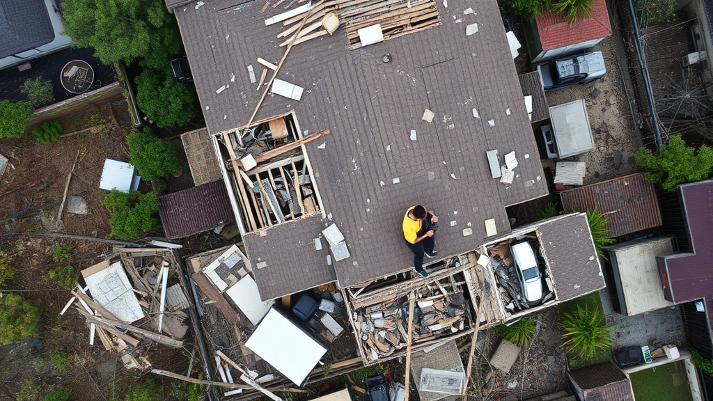 971 tax code -
Aerial view of property damage from natural disaster with insurance adjuster as