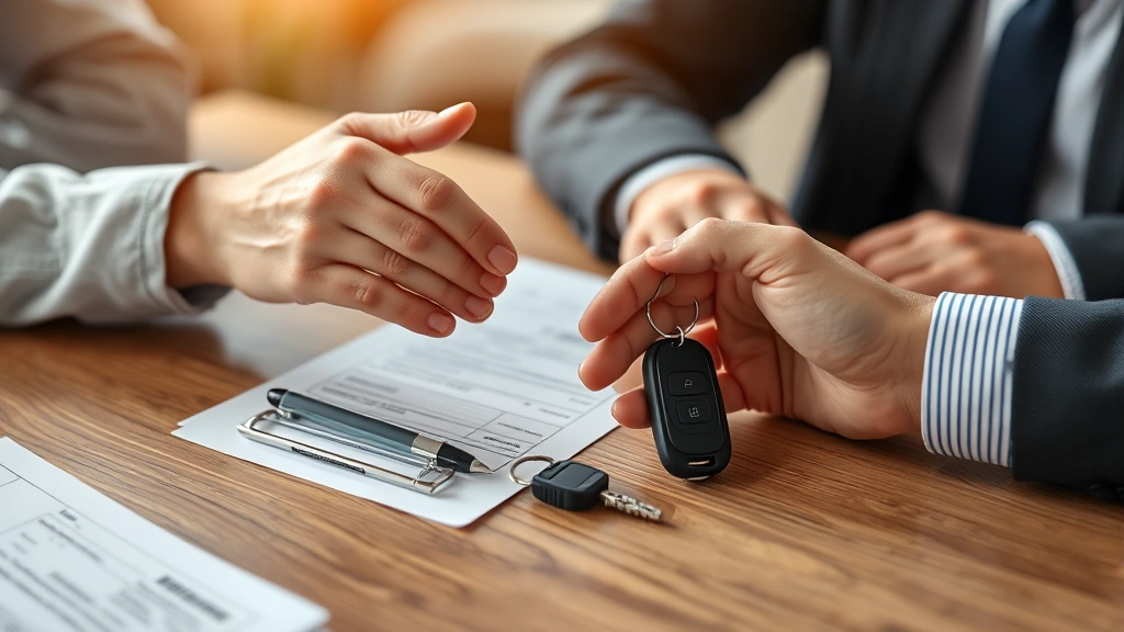 alachua county tax collector southwest branch -
Closeup of hands exchanging vehicle registration paperwork and keys across desk