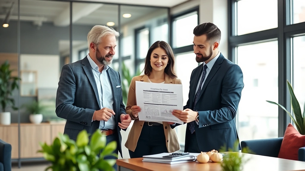 anderson county property tax search - 
Diverse couple meeting with financial advisor in modern office, reviewing prope