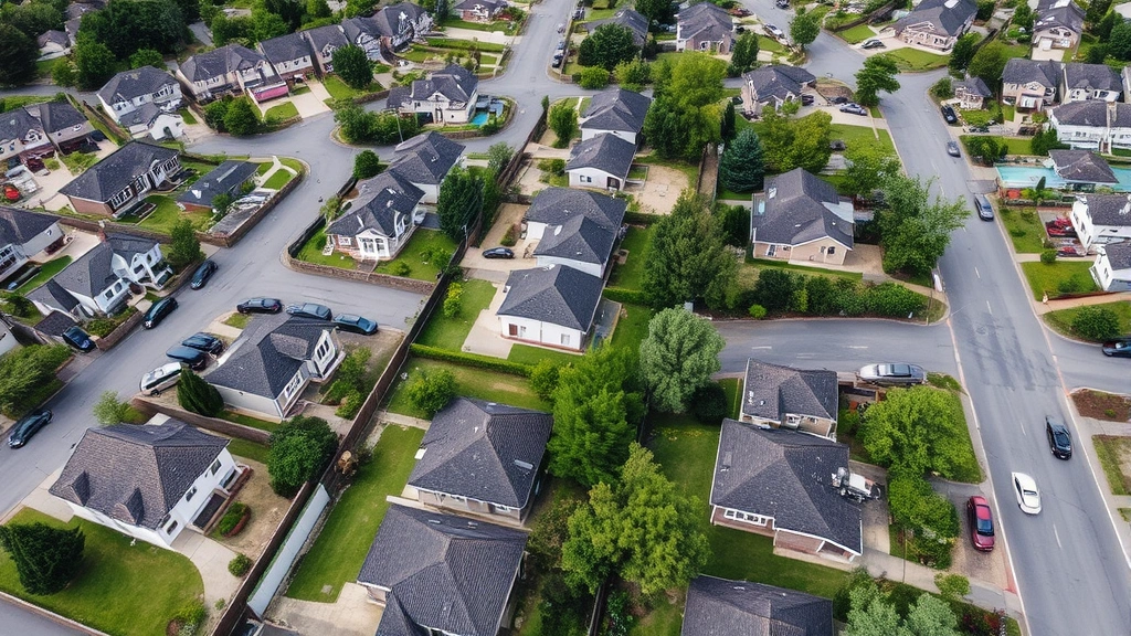 anderson county property tax search - 
Aerial view of residential neighborhood with homes visible, representing proper