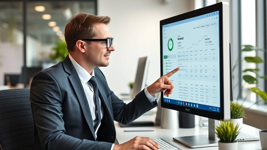 ar state tax refund status -
Tax professional in business attire pointing at computer monitor showing refund