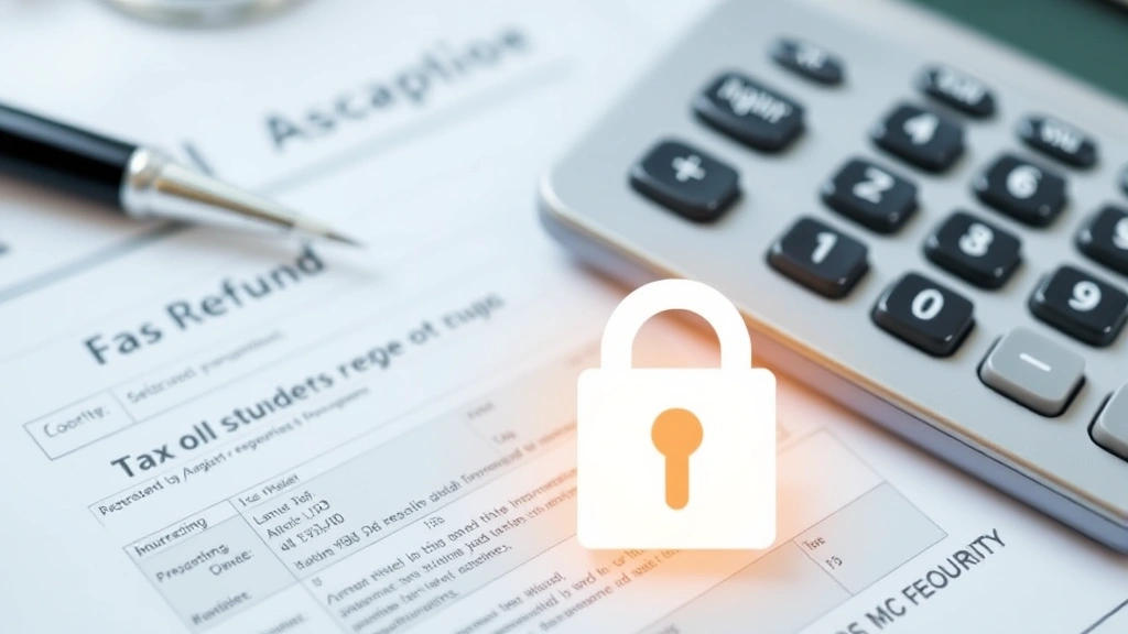 ar state tax refund status -
Secure lock icon overlay on financial documents and calculator, representing ta