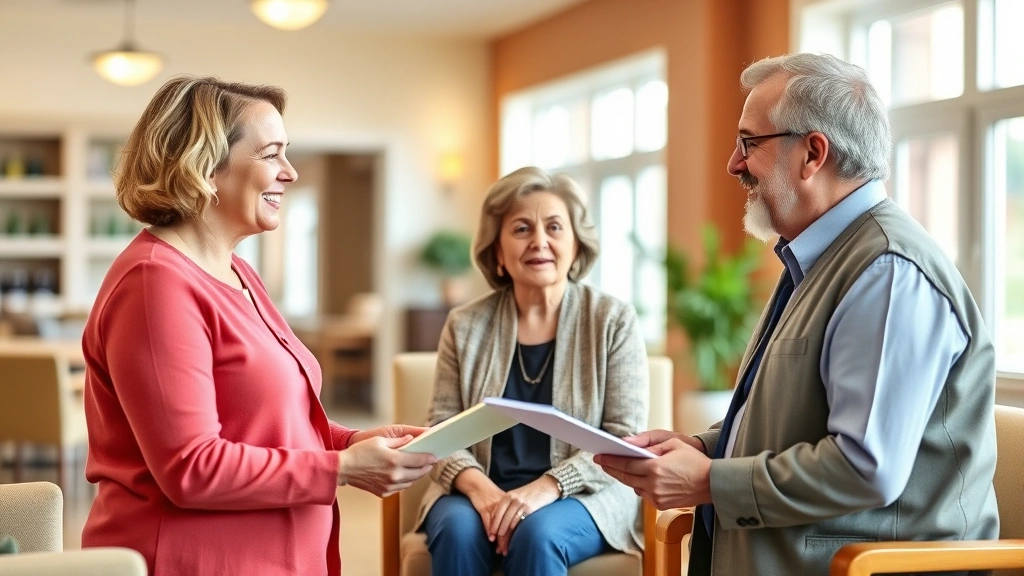 are assisted living expenses tax deductible -
Mature adult and adult child meeting with facility administrator in bright assi