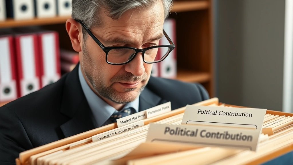 are political donations tax deductible for a business - 
CPA or tax professional in glasses reviewing file folders labeled with business