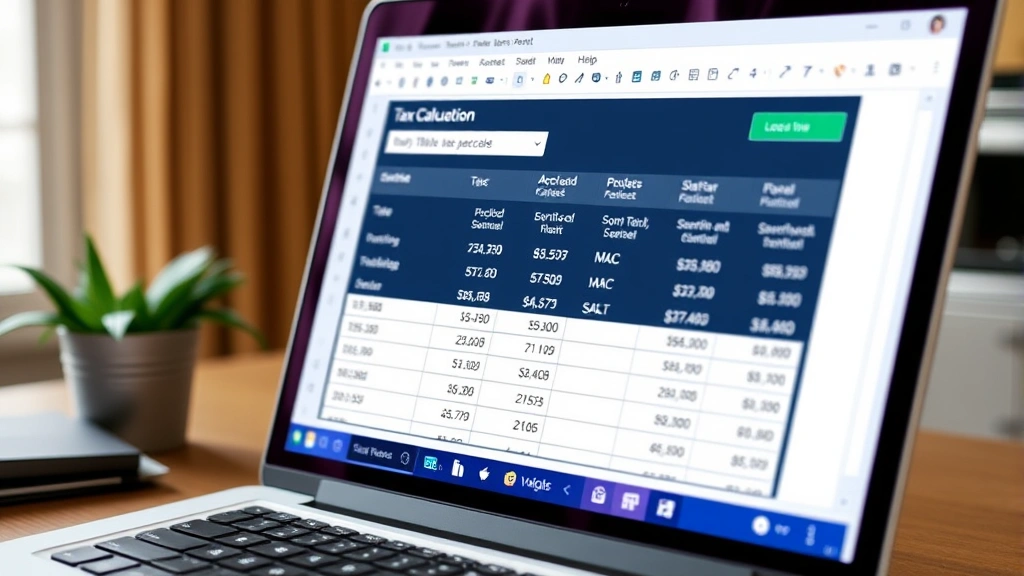 arkansas sales tax auto - 
Laptop screen displaying tax calculation spreadsheet with state and local rates
