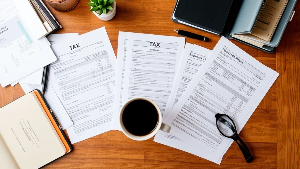 austin city sales tax - 
Overhead shot of organized tax files, folders, and financial statements spread 