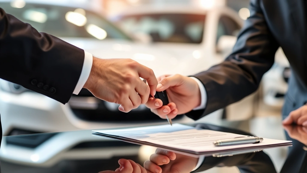 auto sales tax pennsylvania - 
Close-up of hands exchanging car keys and signing vehicle purchase agreement at