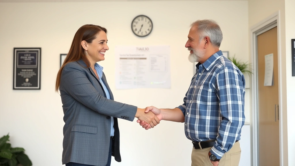 berkeley township nj tax collector - 
Handshake between a tax professional and homeowner in a clean municipal office 
