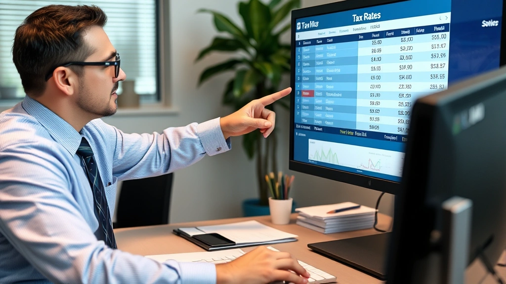 berks earned income tax - 
Professional tax advisor pointing to tax rate information on computer screen in