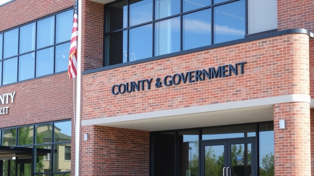 brunswick county tax bill search - 
Modern county government building exterior with brick facade and official signa