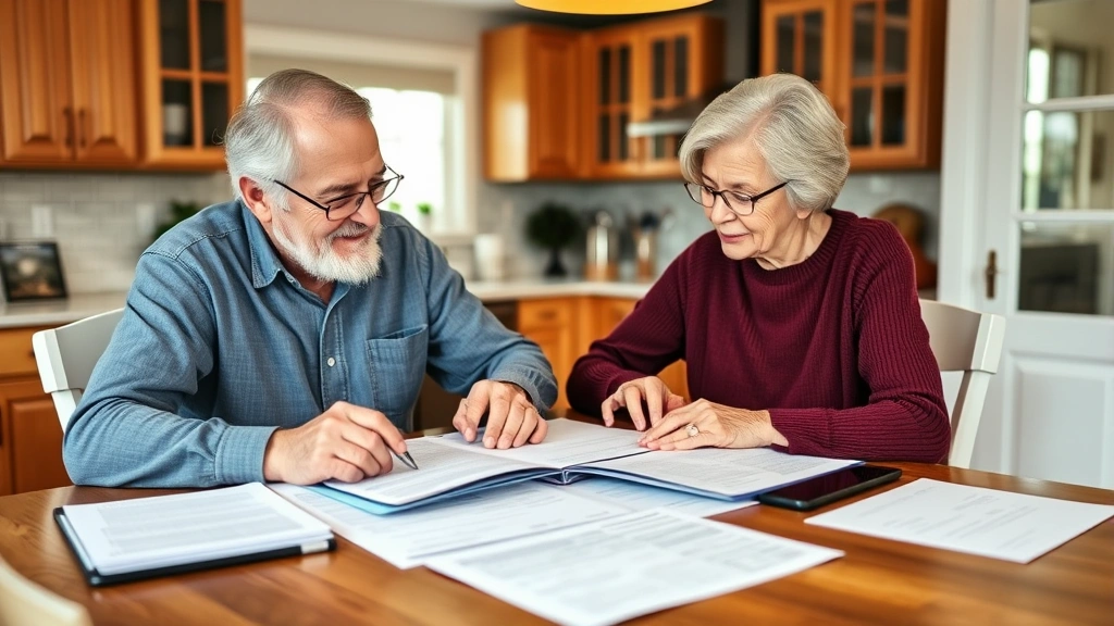 butler county real estate taxes - 
Senior couple reviewing property tax exemption forms together at kitchen table,