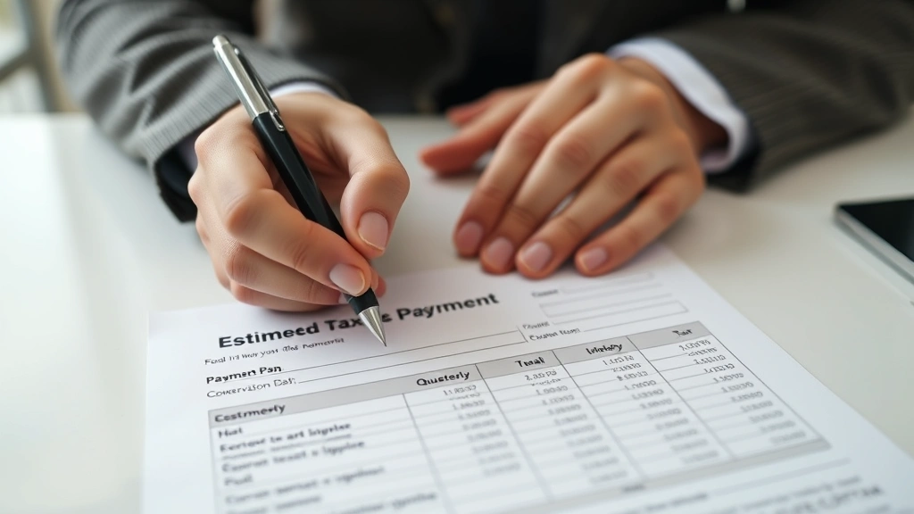ca estimated tax payments -
Close-up of hands holding a pen over estimated tax payment form with quarterly