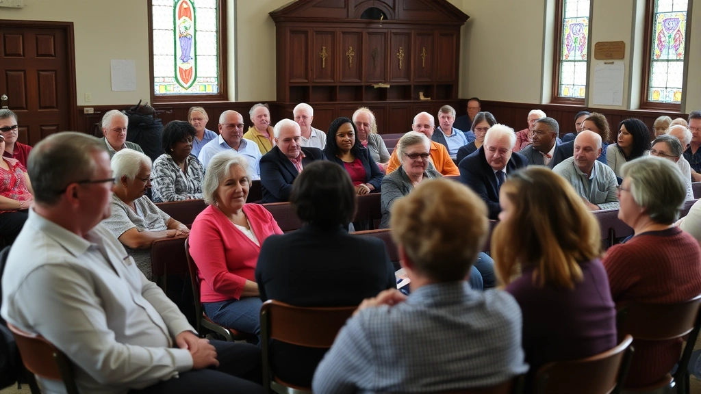 calgary churches that do tax clinics - 
Diverse group of people sitting in a community church room during a tax clinic 