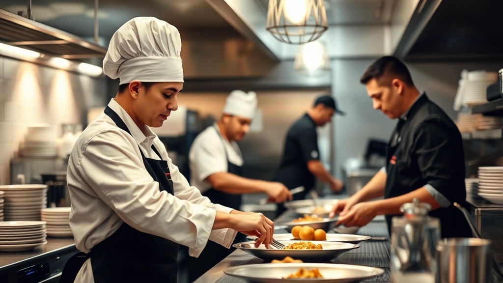 california restaurant tax - 
Restaurant kitchen staff working during service, representing payroll and labor
