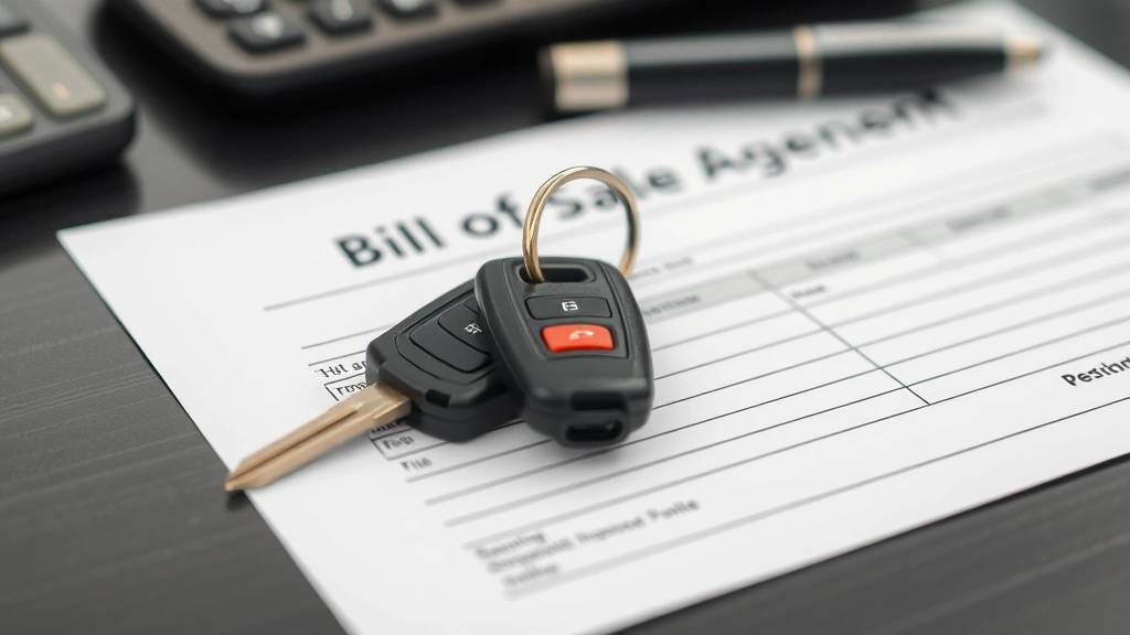 car sales tax in utah - 
Close-up of car keys and bill of sale document on a desk, professional financia
