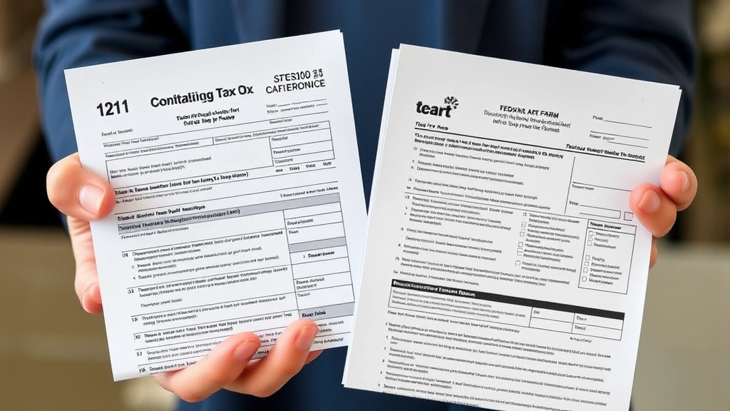 golden state tax training - 
Close-up of hands holding California tax forms and federal forms side-by-side s